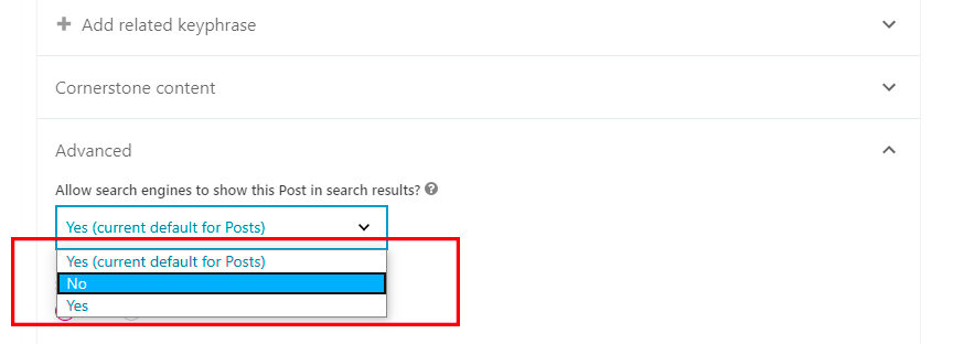 Yoast settings allowing search engines to index your WordPress pages.