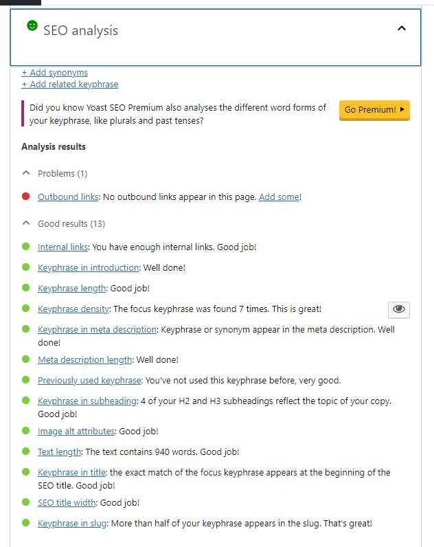 Seo analytics dashboard available in Yoast pluging for wordpress websites.