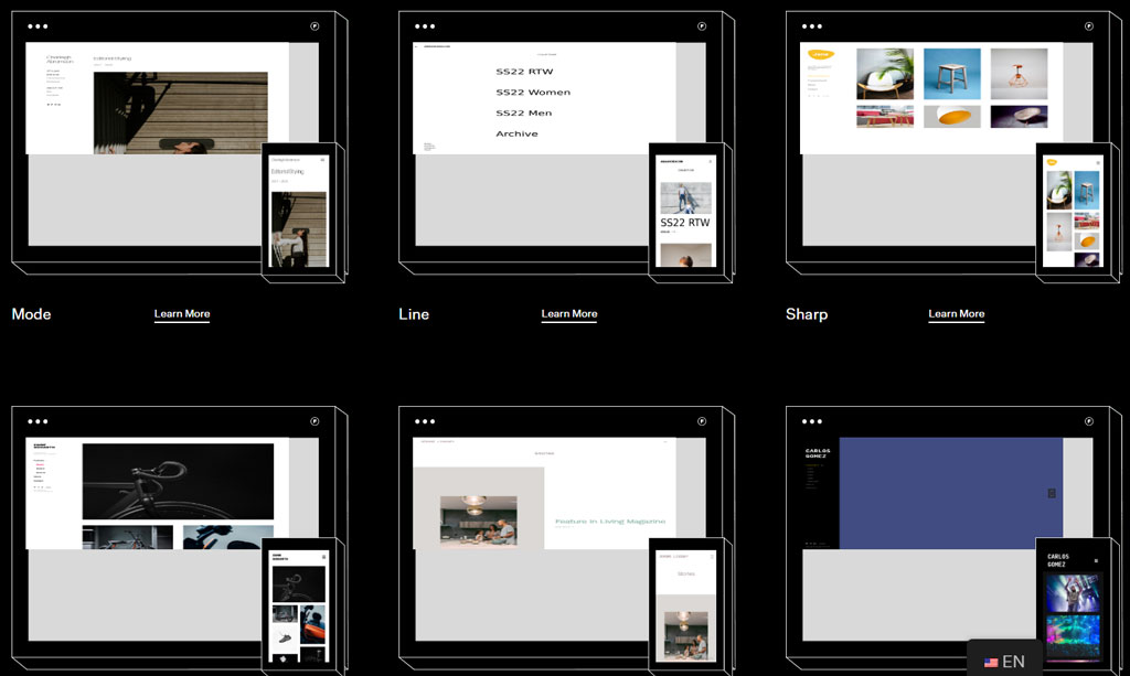 Screenshot of Format's customizable templates for photographers, showcasing a variety of clean and modern design options for portfolio websites.