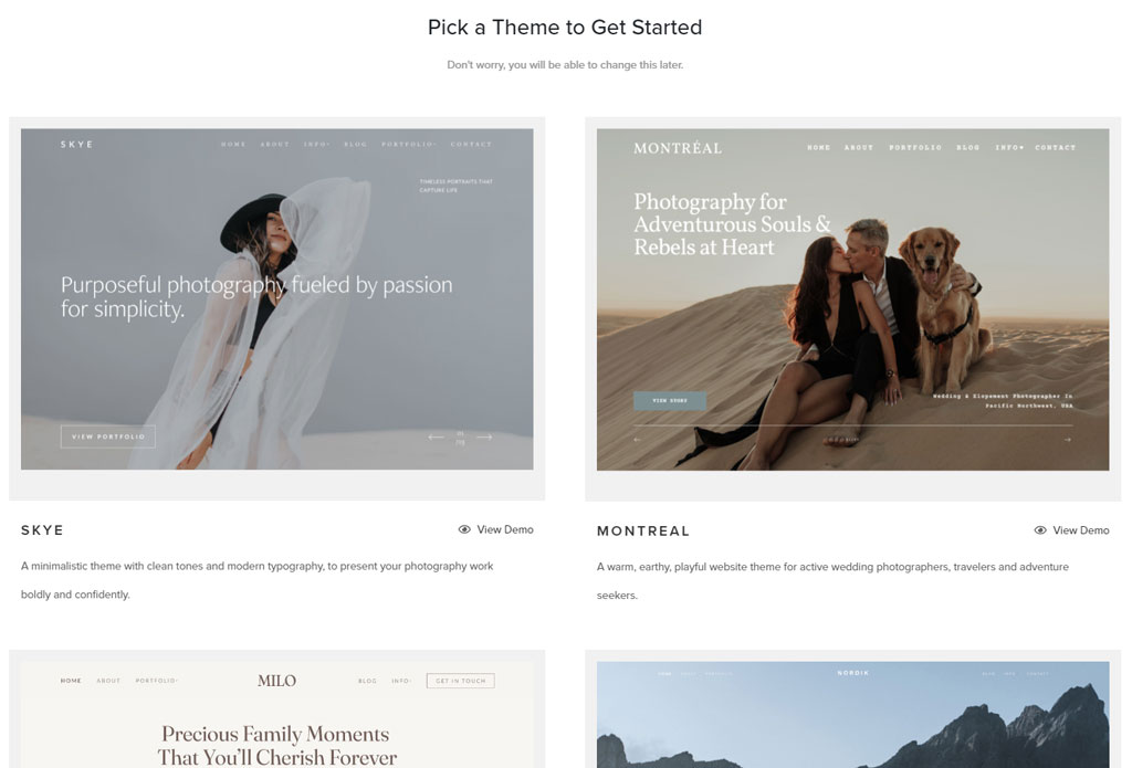 Pixieset templates are great for showcasing photography portfolio and websites are integrated with Pixieset galleries.
