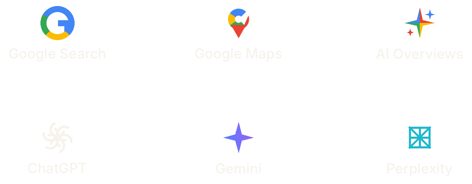 Logos representing Google and popular AI search platforms.