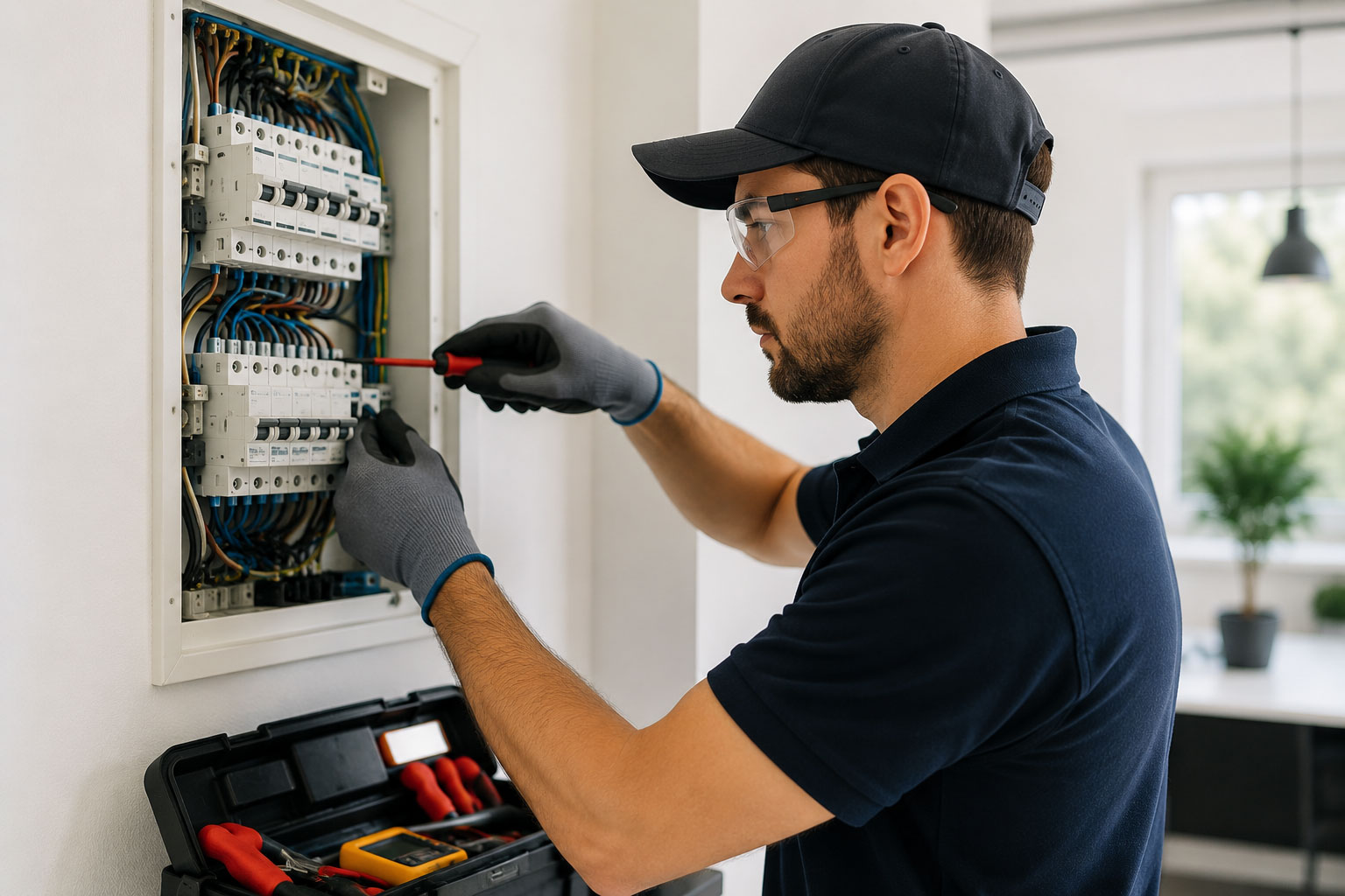 Electrician carrying out electrical work in a property